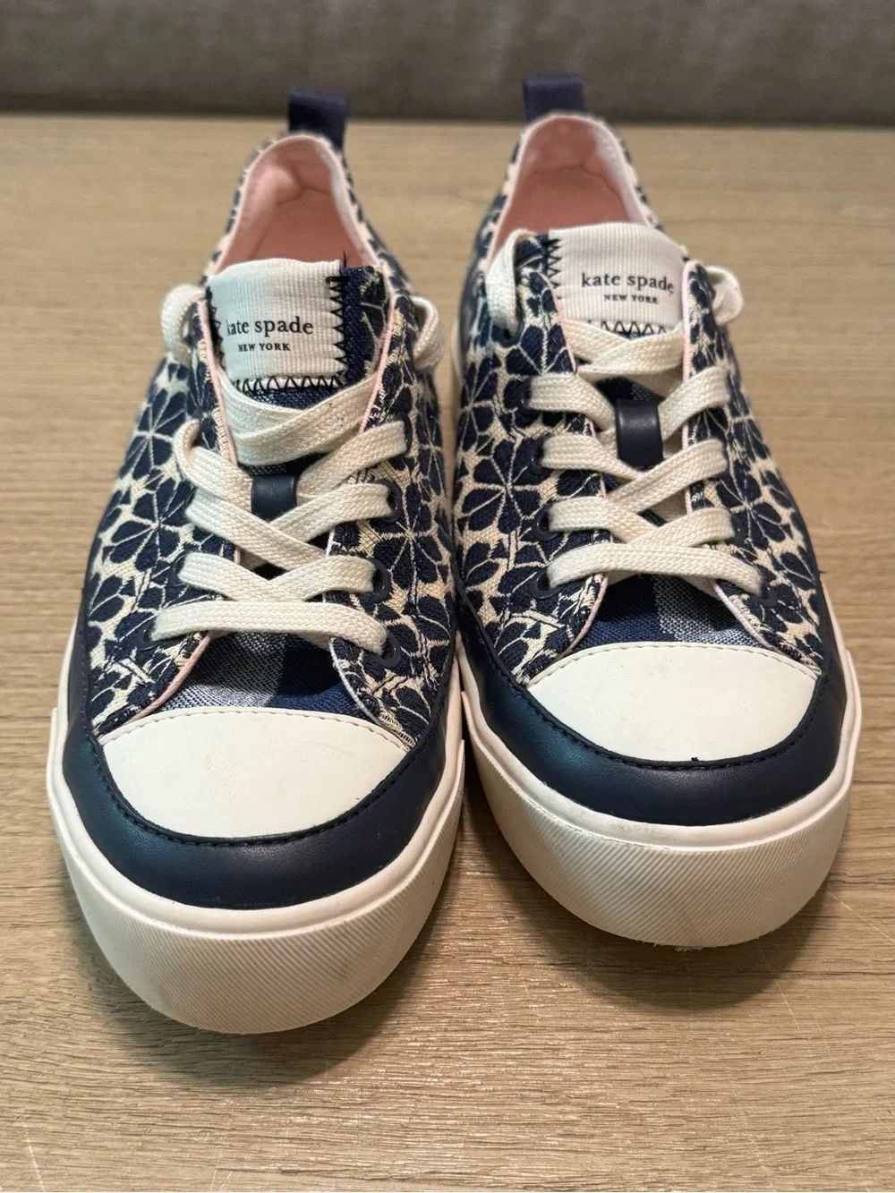 kate spade Navy and Cream Floral Platform Sneakers